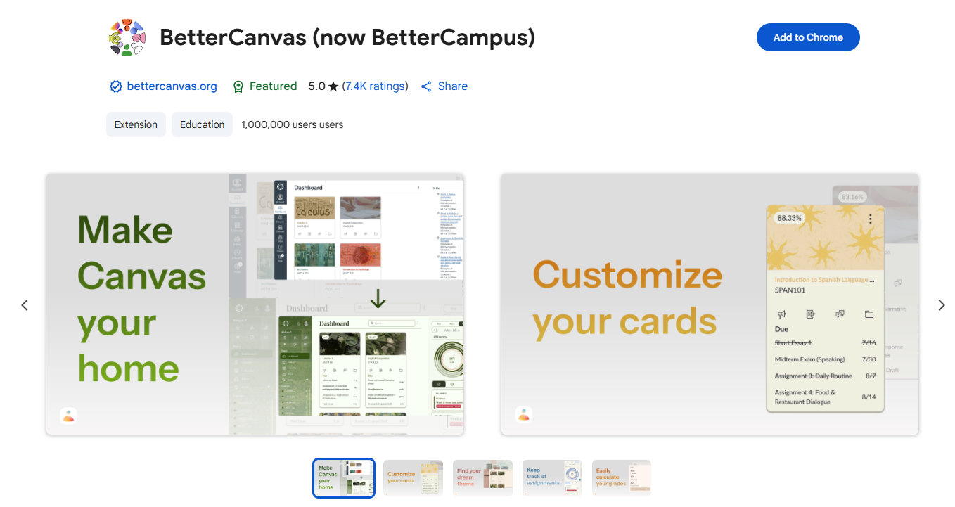 Chrome Web Store Better Canvas Extension Page