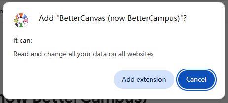 Chrome Extension Permission Dialog for Better Canvas