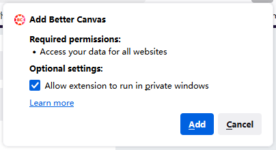 Firefox Extension Permission Dialog for Better Canvas